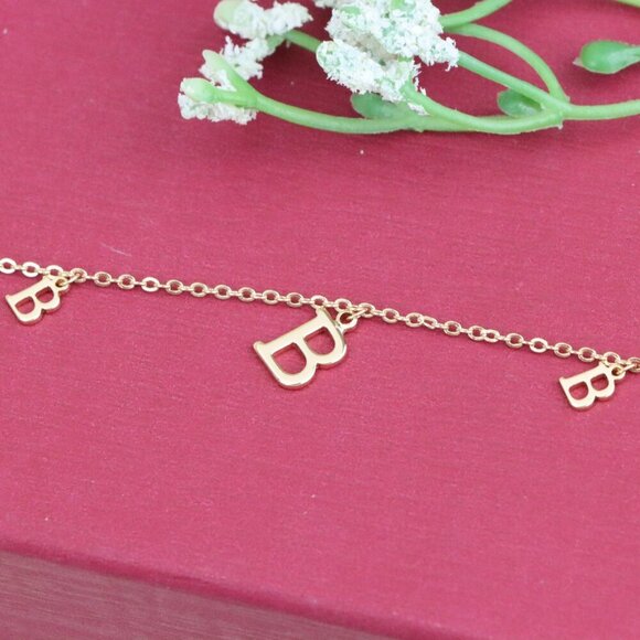 "Rose Gold Chain Bracelet with 'B' Initial Charm and Adjustable Size, XPBL1022 - Picture 9 of 11